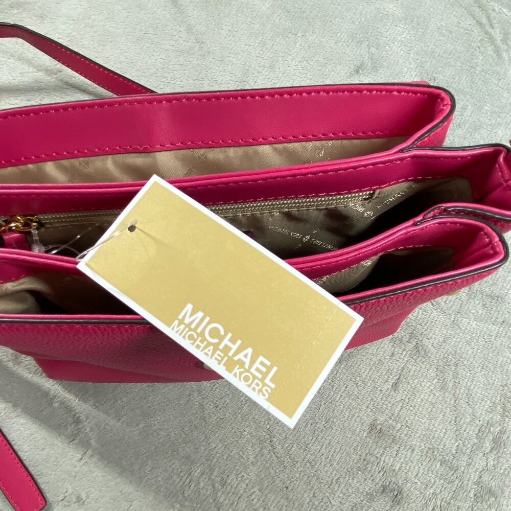 Michael Kors Addison Messenger Bag Women S Electric Pink Leather Crossbody Strap - Picture 15 of 16